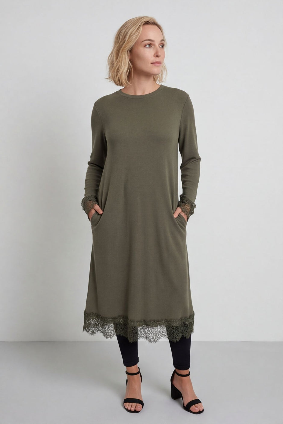 Merinda Lace Detail Dress Khaki – image 1 of 6