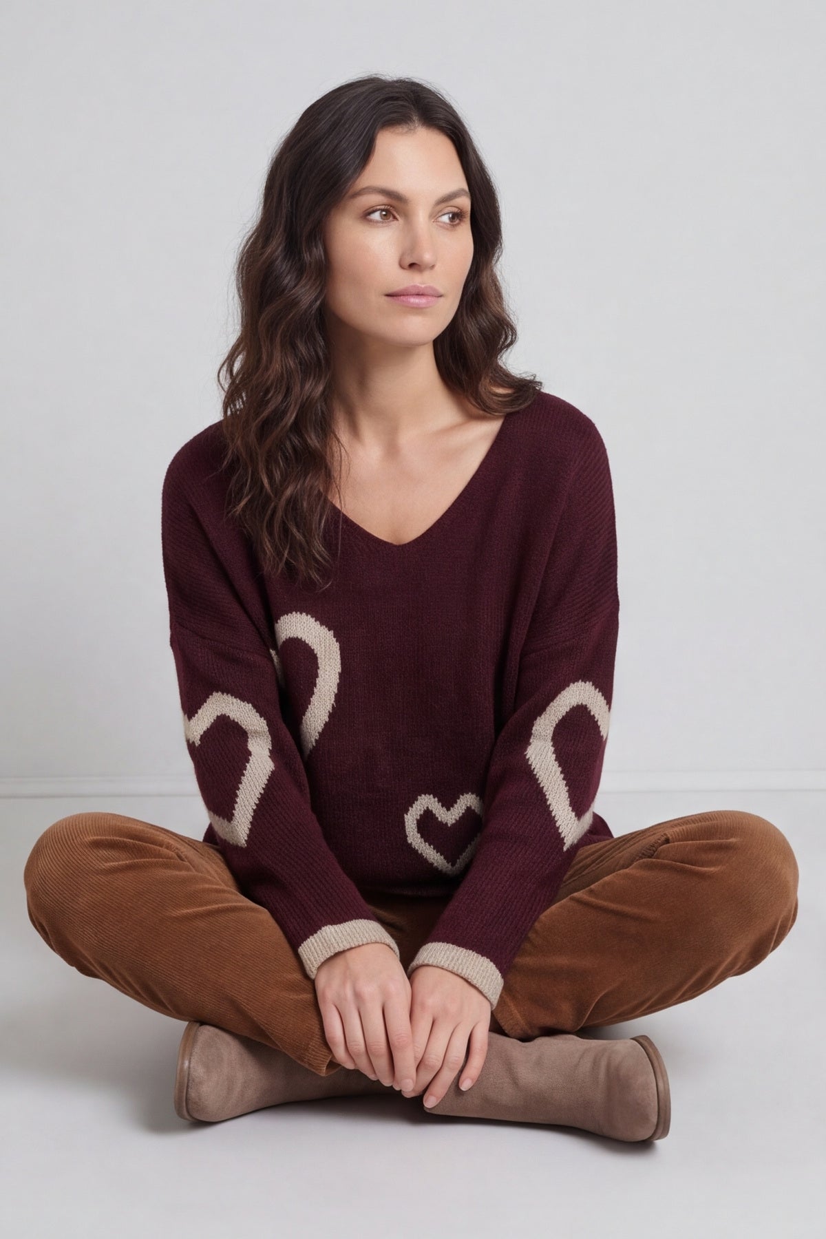 Milena Heart Knitted Jumper Wine – image 1 of 6
