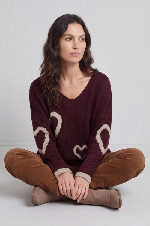 Milena Heart Knitted Jumper Wine – image 1 of 6