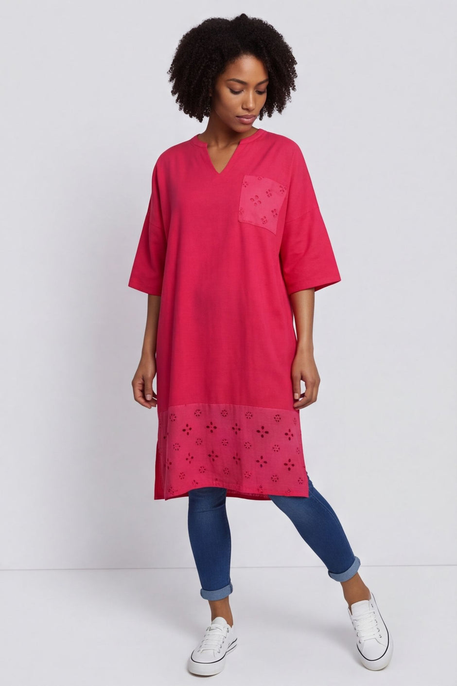 Gabrielle Embroidered Linen Dress Hot Pink – image 1 of 6