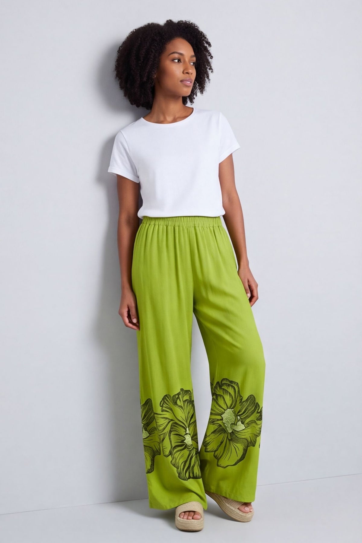 Aksana Flower Wide Leg Trousers Olive – image 1 of 3