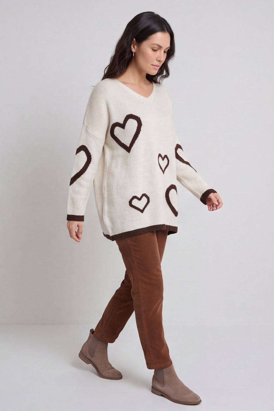 Milena Heart Knitted Jumper Stone – image 1 of 6