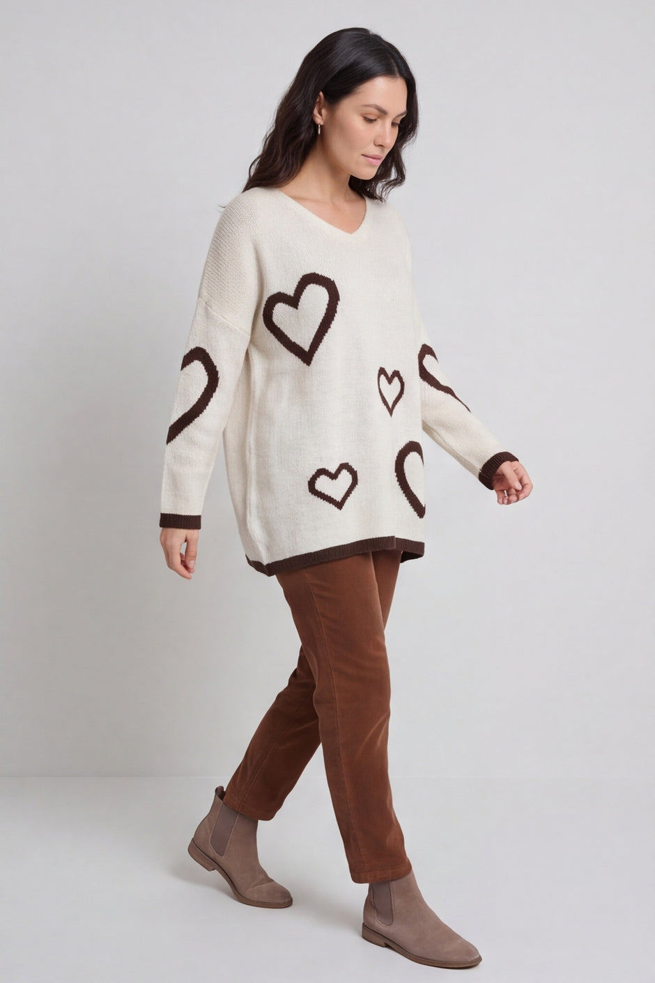 Milena Heart Knitted Jumper Stone – image 1 of 6