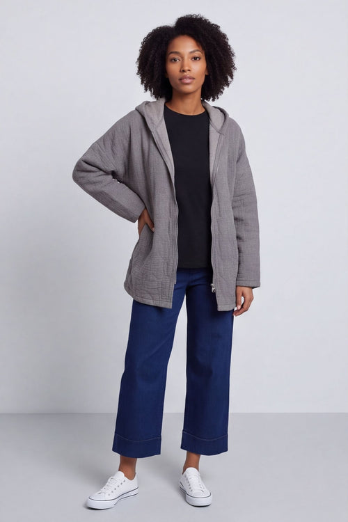 Colleen Cotton Zip Hooded Jacket Mocha – image 1 of 5