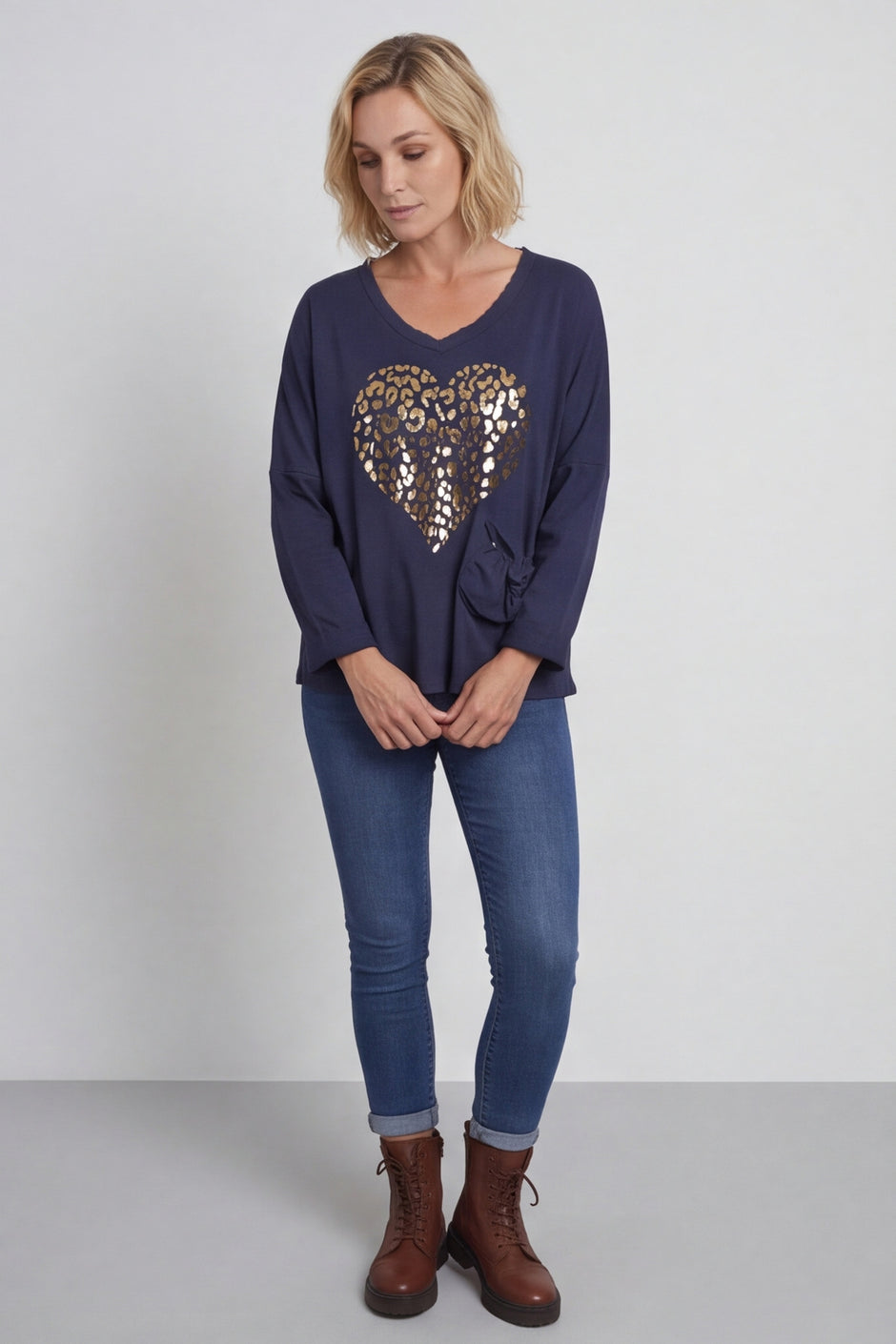 Cherie Heart Cotton Top Navy – image 1 of 5