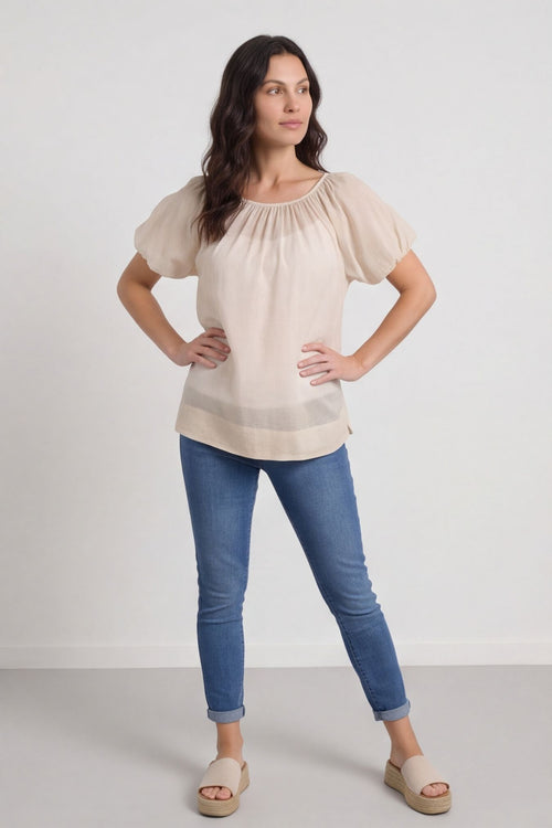 Bude Puff Sleeve Cotton Top Stone – image 1 of 5