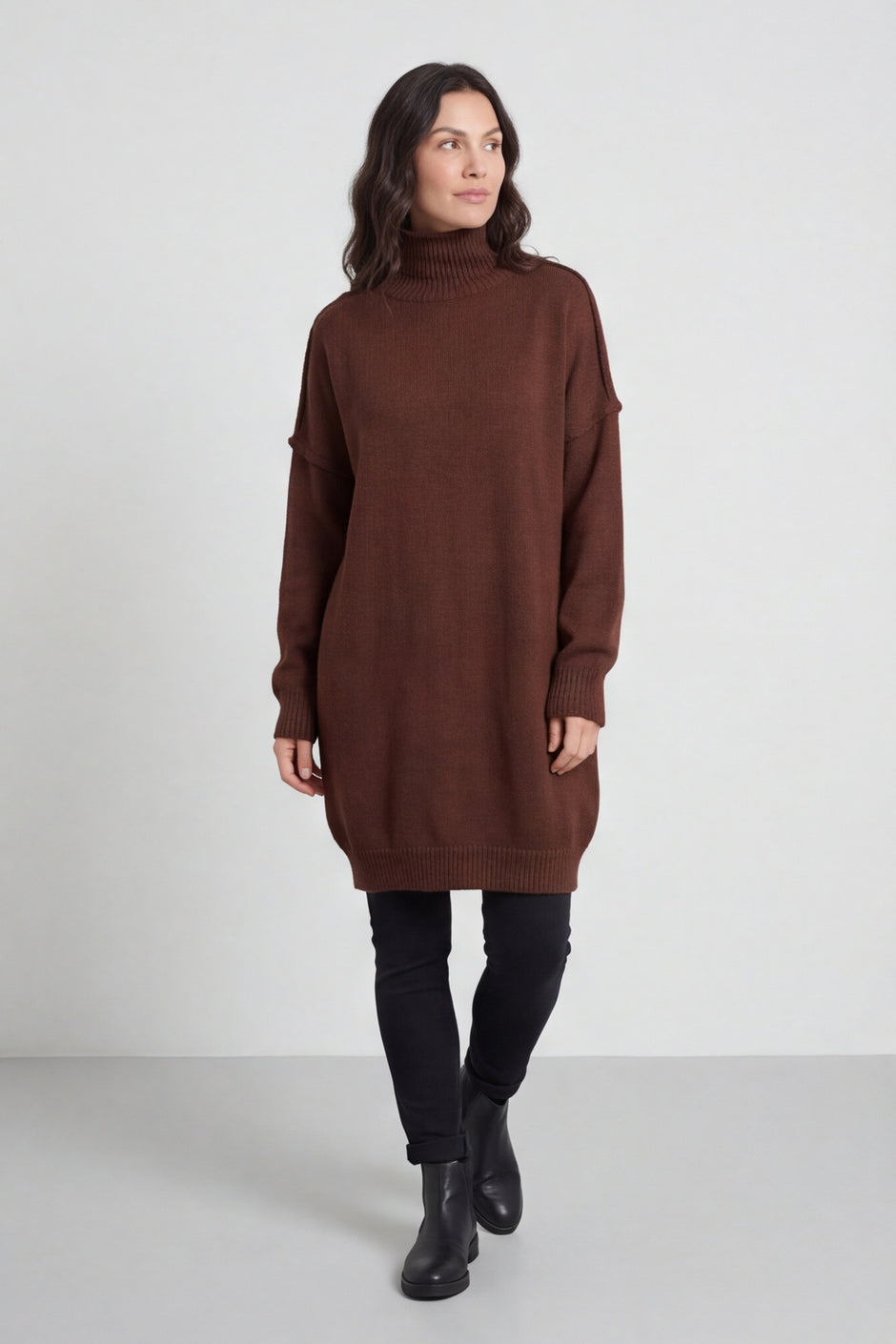 Bridie Polo Neck Knitted Tunic Cocoa – image 1 of 6