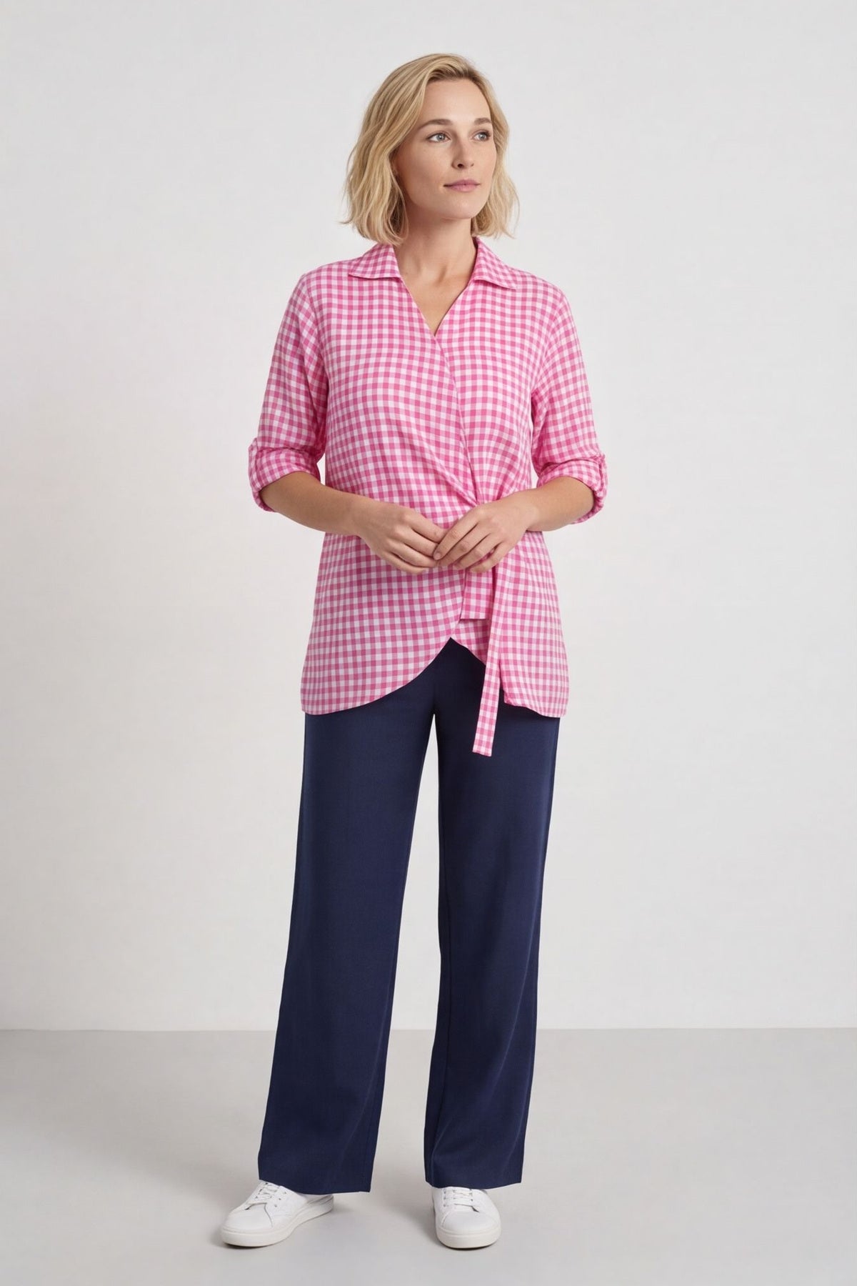 Shyla Gingham Wrap Cotton Top Fuchsia – image 1 of 6