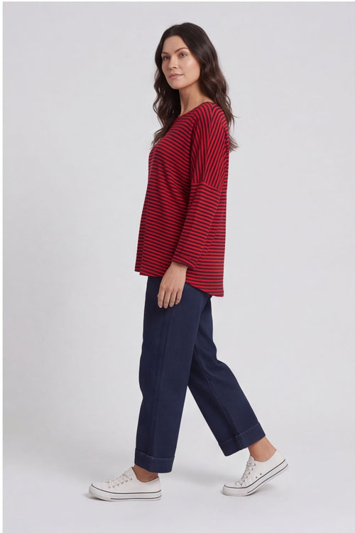 Frances Stripe Sweat Top Cherry – image 1 of 3