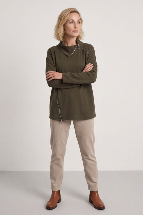 Shaye Zip Detail Cotton Top Khaki – image 1 of 6