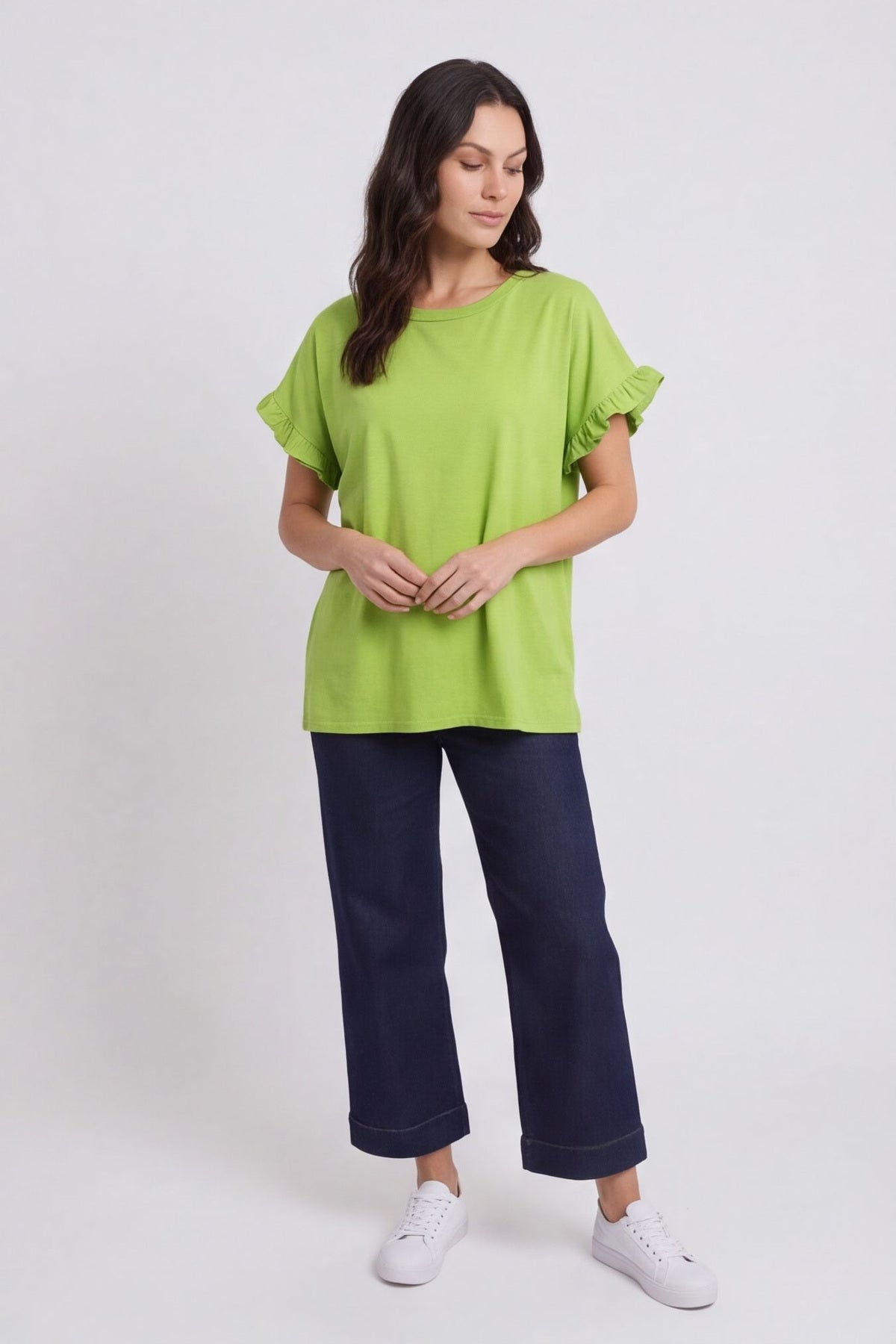 Summerleaze Frill Sleeve Cotton Top Olive – image 1 of 4