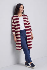 Lizzie Stripped Longline Cardigan Wine - Lizzie Stripped Longline Cardigan – image 1 of 6