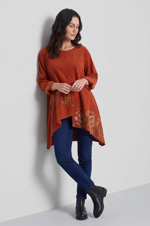 Berenice Print Detail Needlecord Top Burnt Orange – image 1 of 6
