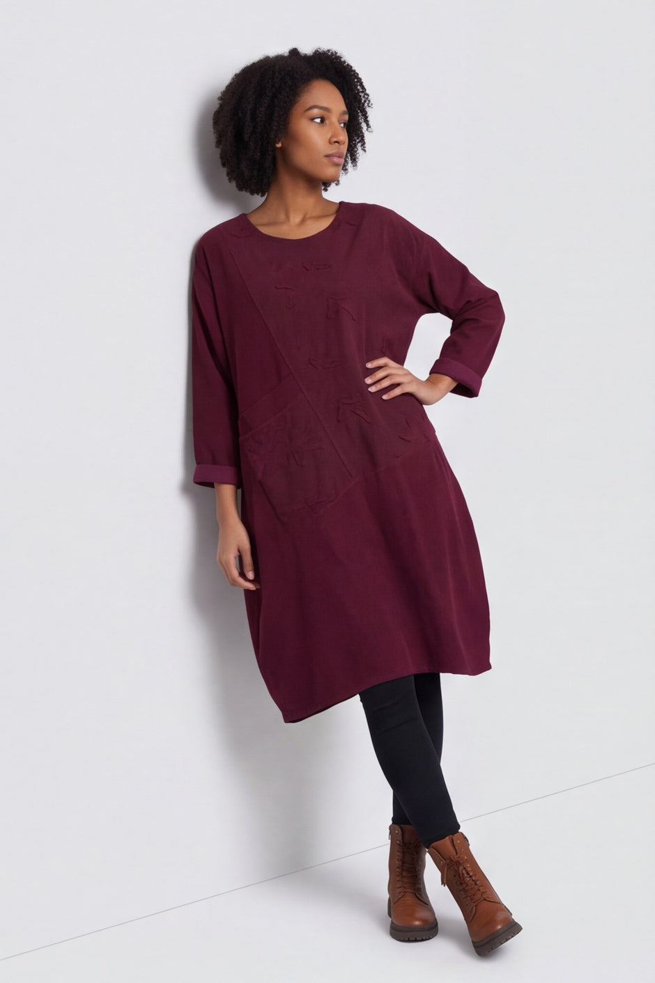 Laurie Needlecord Dress Burgundy – image 1 of 6