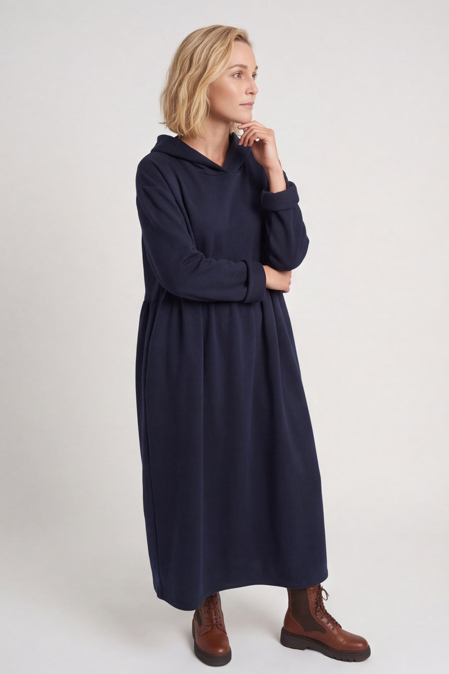 Saskia Hooded Dress Navy – image 1 of 3