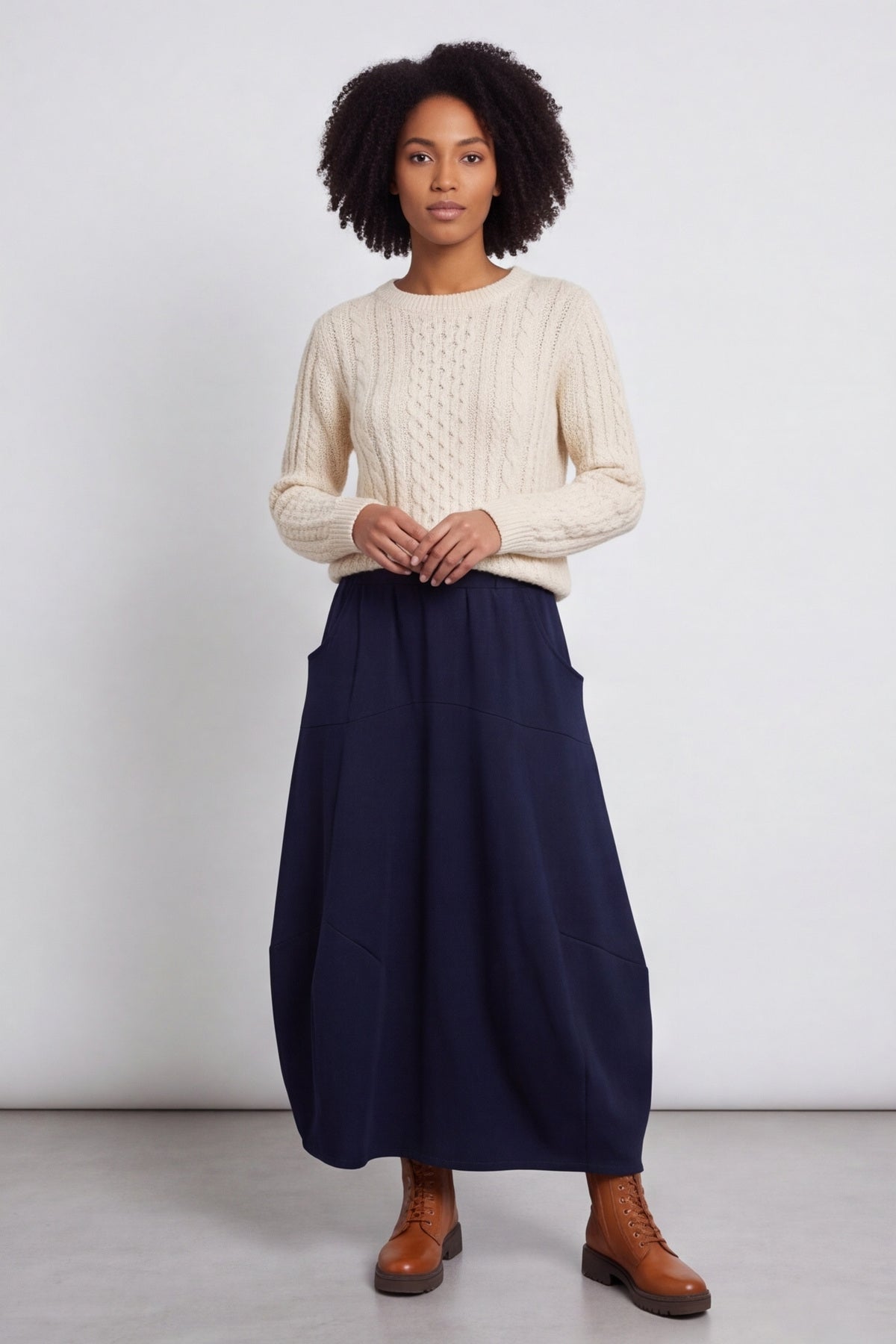 Georgetta Belted Cotton Skirt Navy – image 1 of 6
