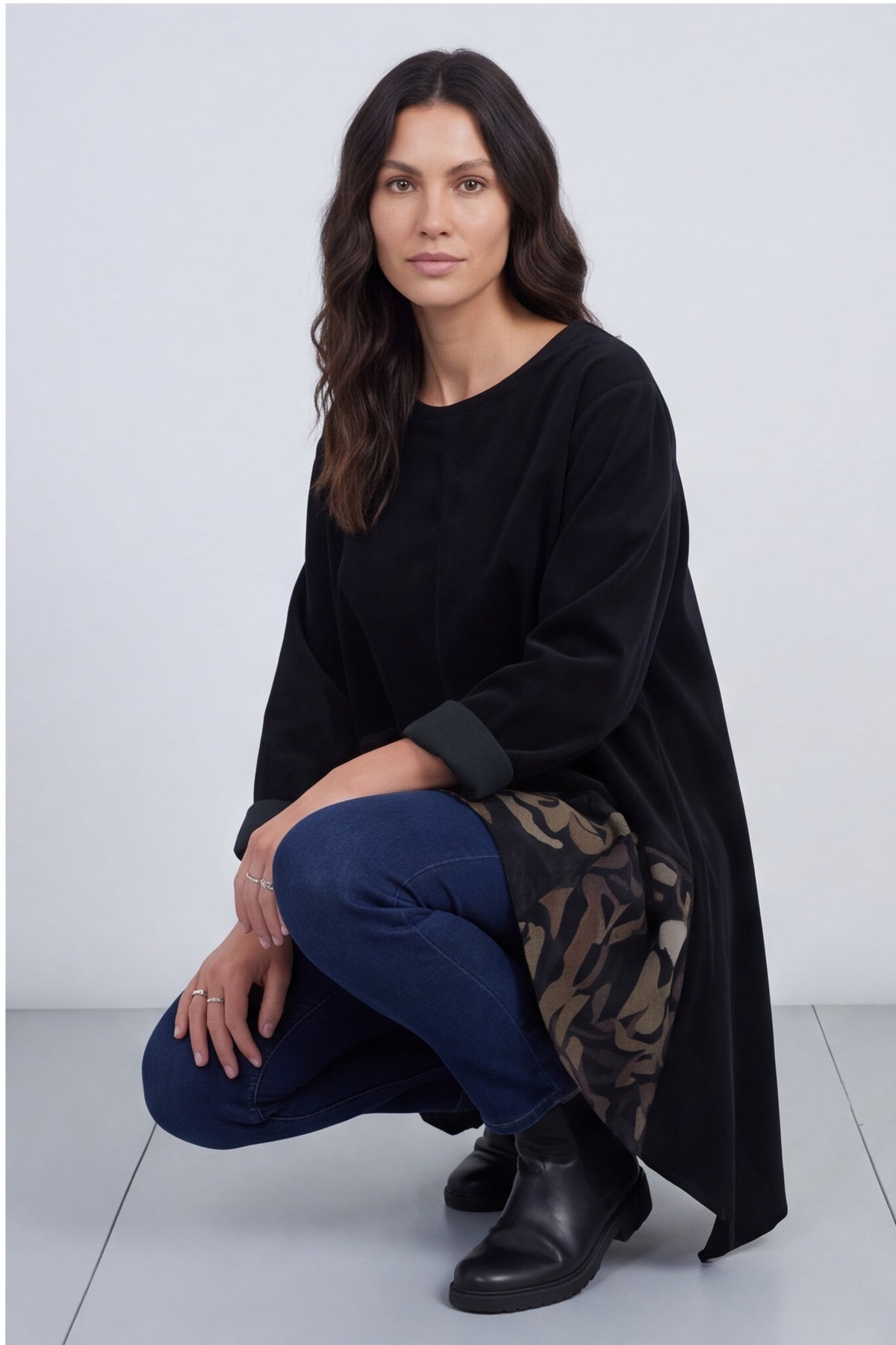 Berenice Print Detail Needlecord Top Black – image 1 of 6