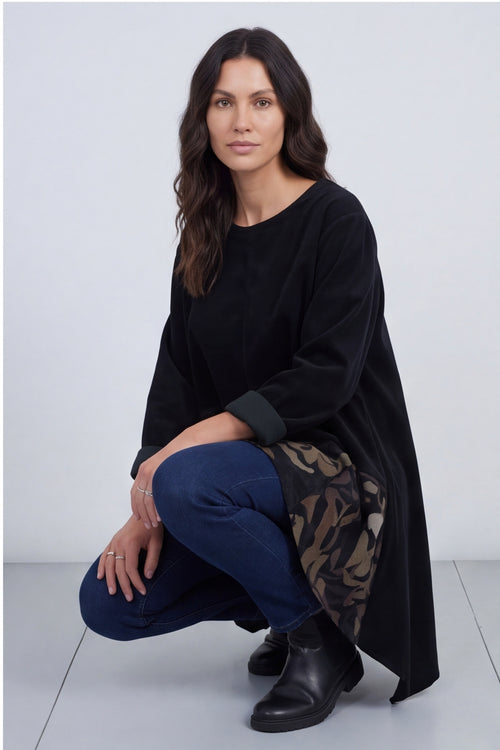 Berenice Print Detail Needlecord Top Black – image 1 of 6