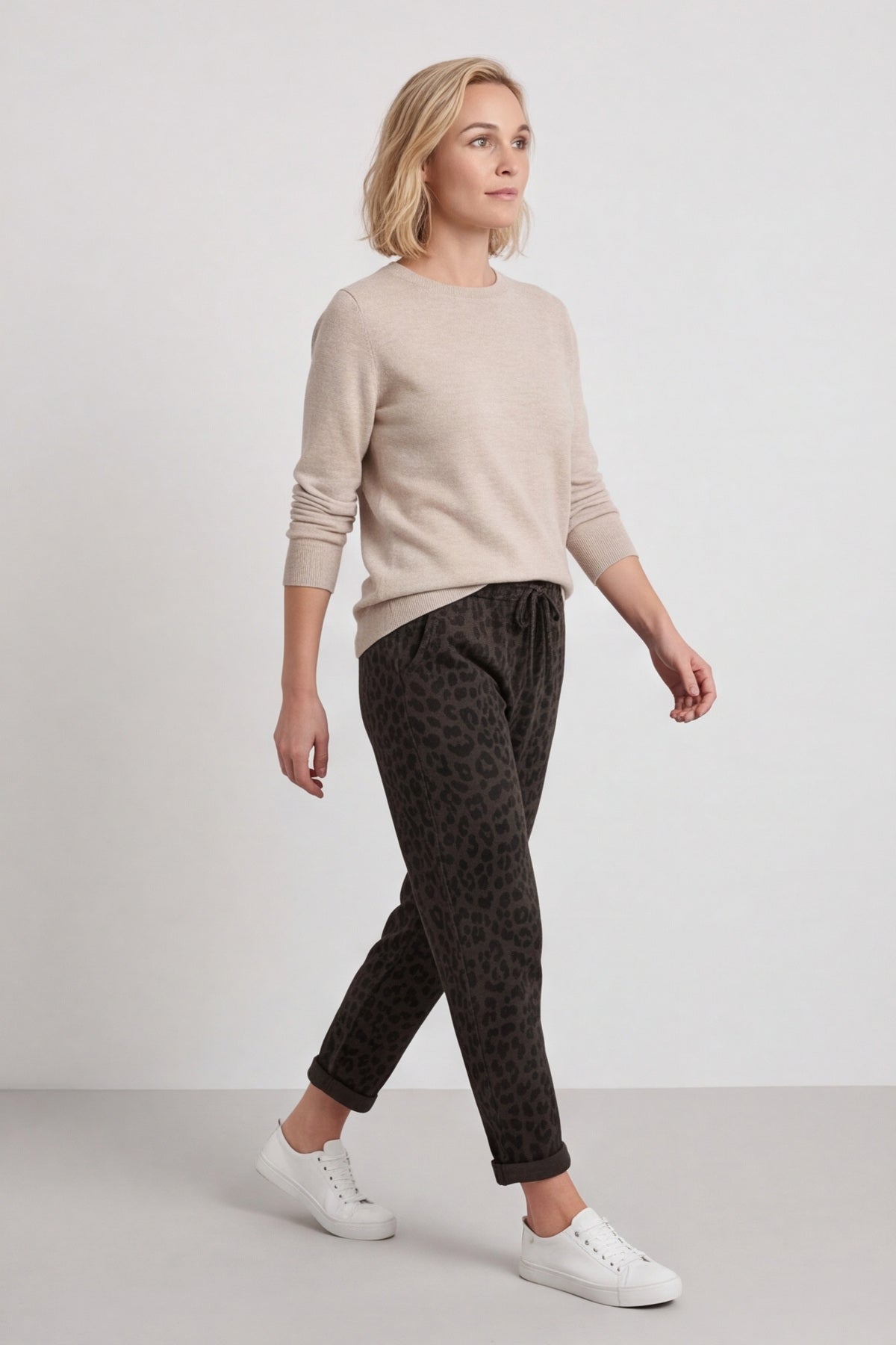 Effie Leopard Print Cotton Joggers Cocoa – image 1 of 6