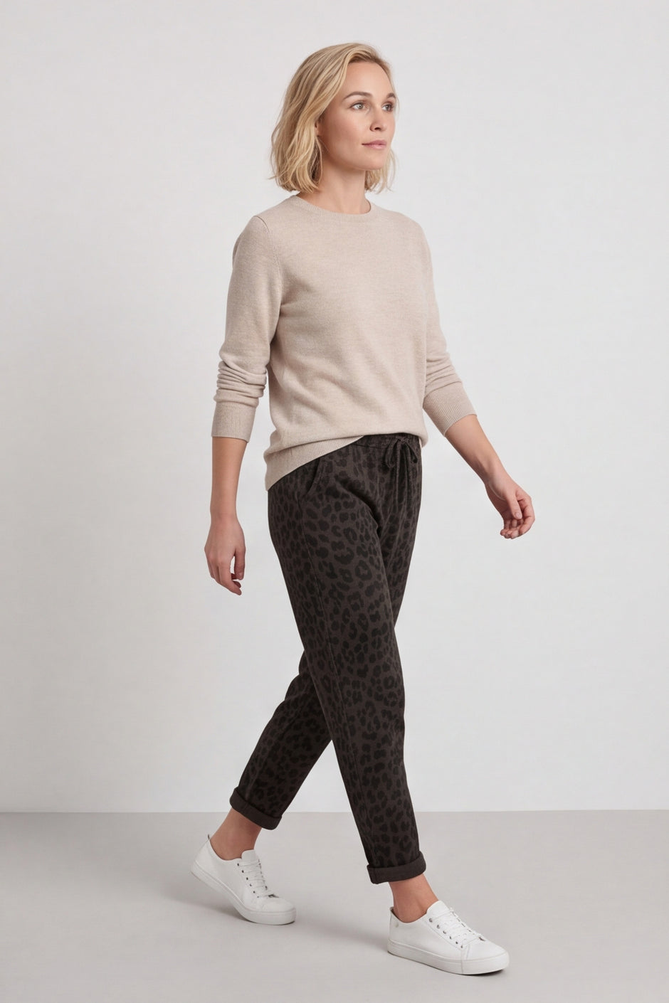 Effie Leopard Print Cotton Joggers Cocoa – image 1 of 6