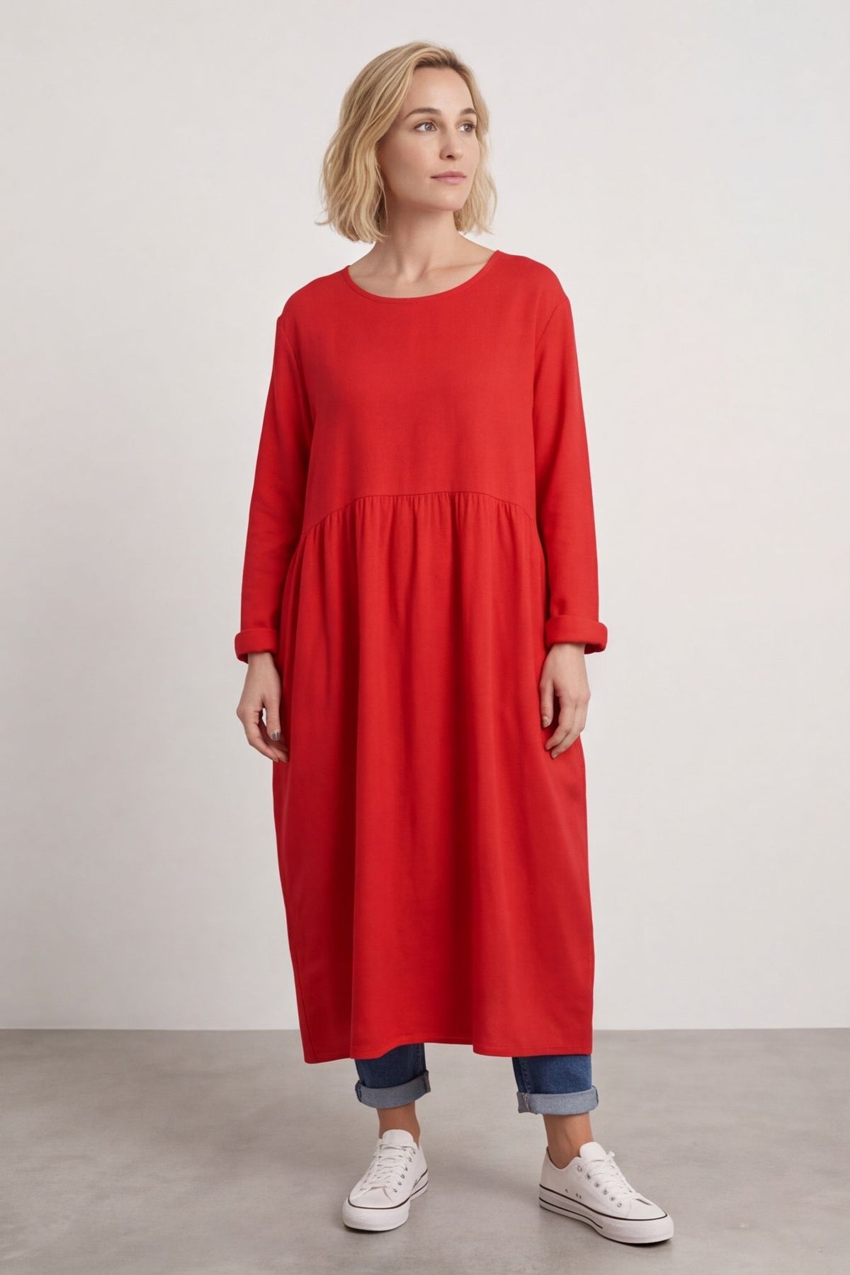 Tina Ribbed Detail Cotton Dress Red – image 1 of 3