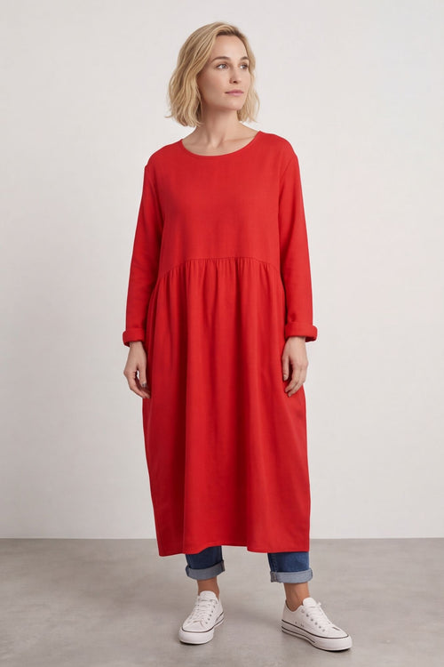 Tina Ribbed Detail Cotton Dress Red – image 1 of 3