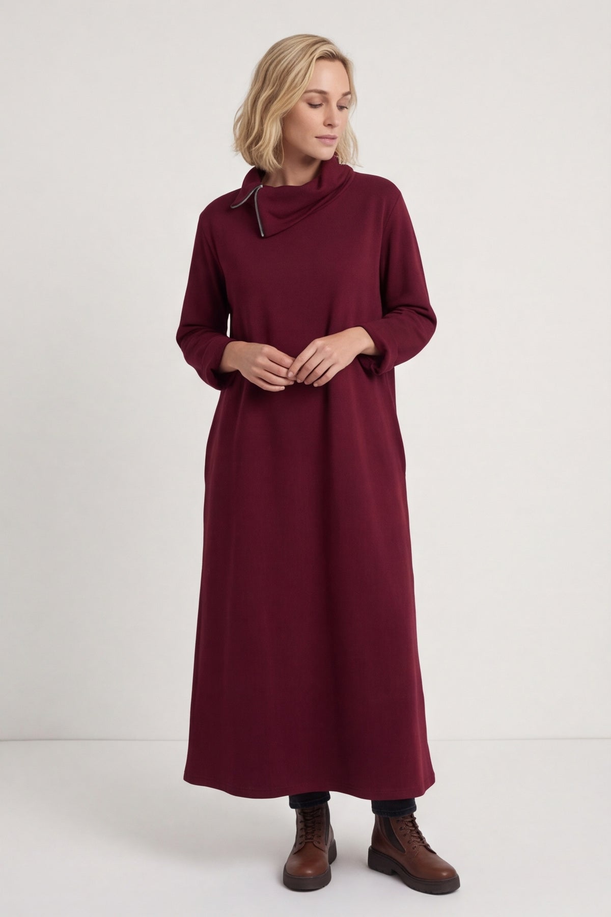 Wanda Zip Polo Cotton Dress Wine – image 1 of 6