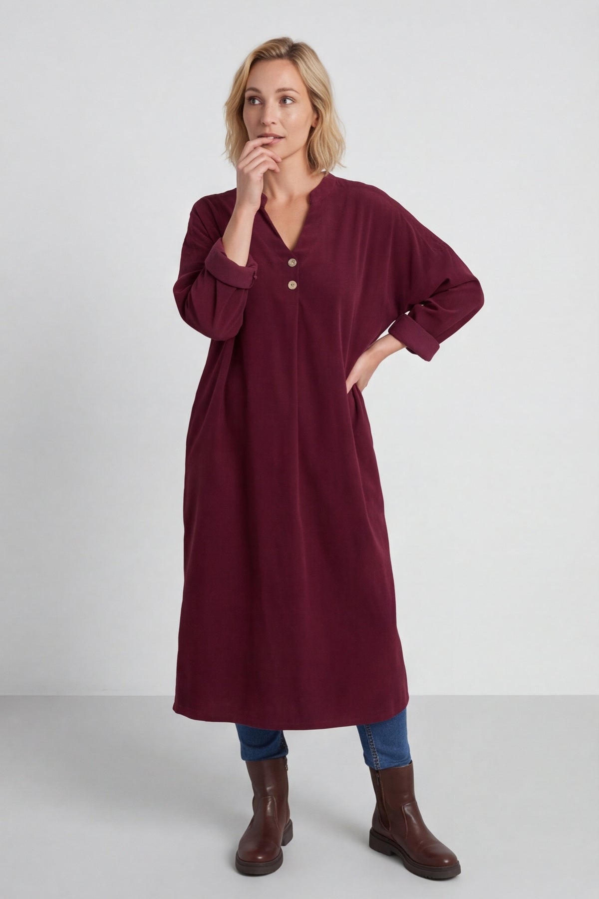 Terrie Needlecord Dress Wine