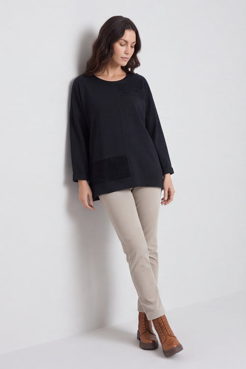 Louise Cord Patch Cotton Top Black – image 1 of 6