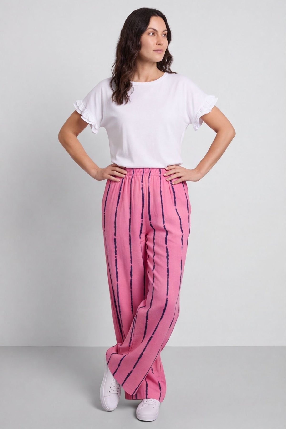Chelle Stripe Linen Trousers Fuchsia – image 1 of 6