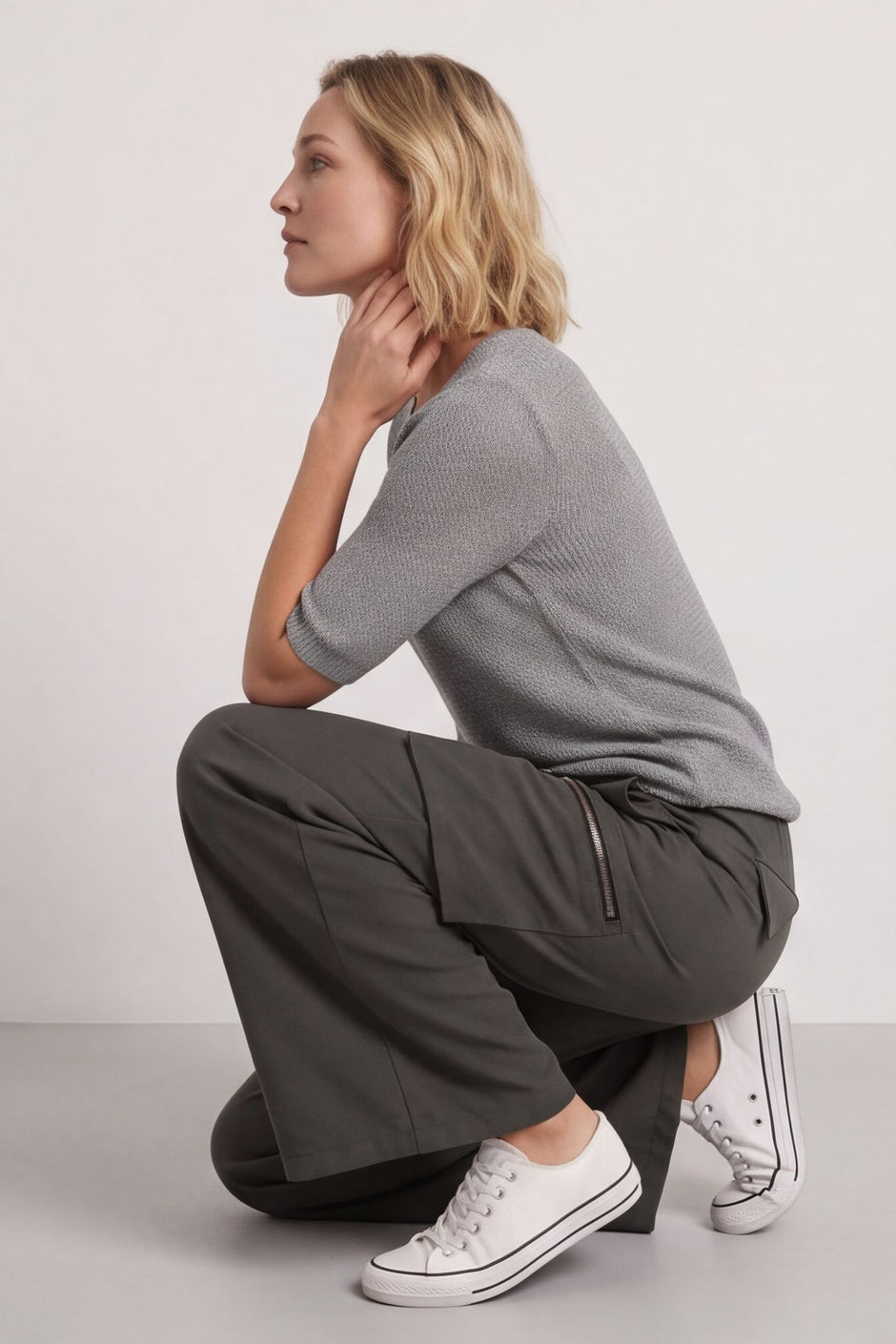 Opaline Zip Pocket Cotton Trousers Khaki – image 1 of 5