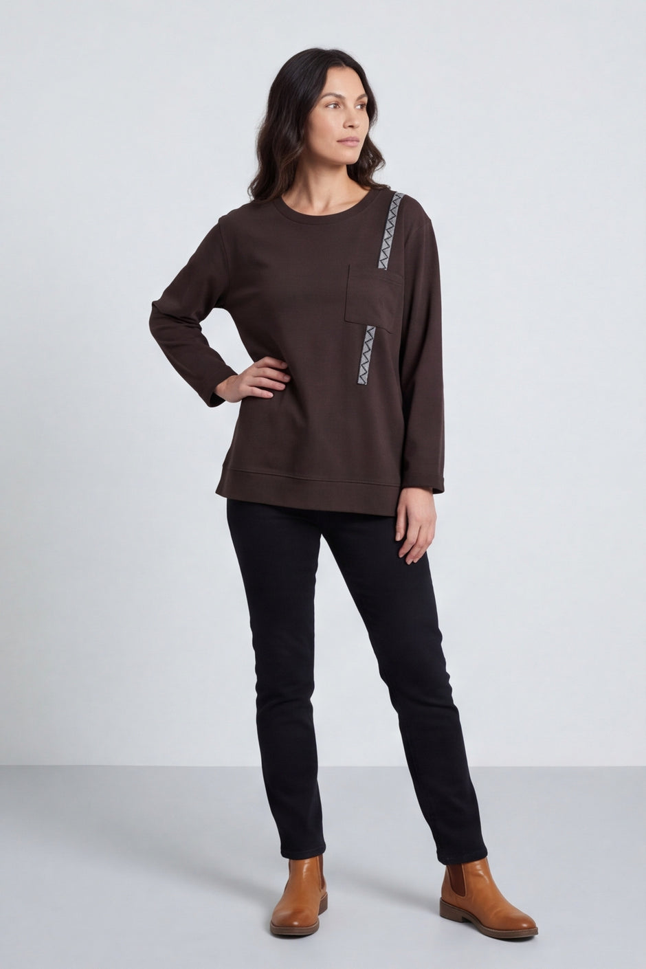 Barbara Pocket Cotton Top Cocoa – image 1 of 6