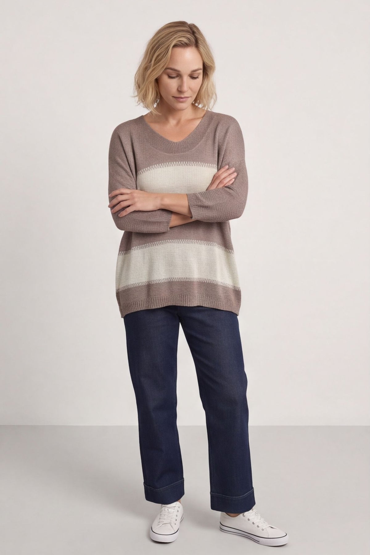 Davena Stripe Knit Top Mocha – image 1 of 6