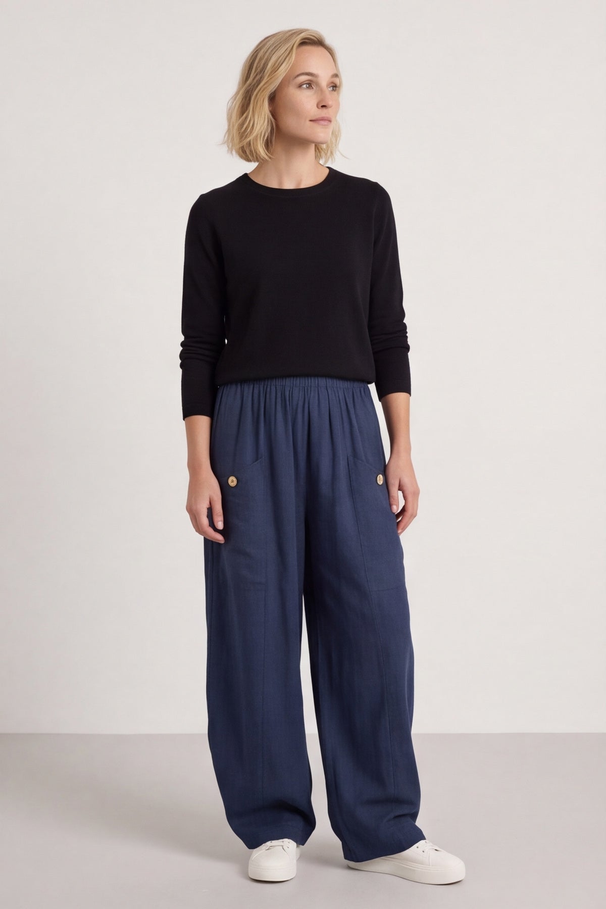 Clarisse Button Pocket Linen Trousers Navy – image 1 of 6