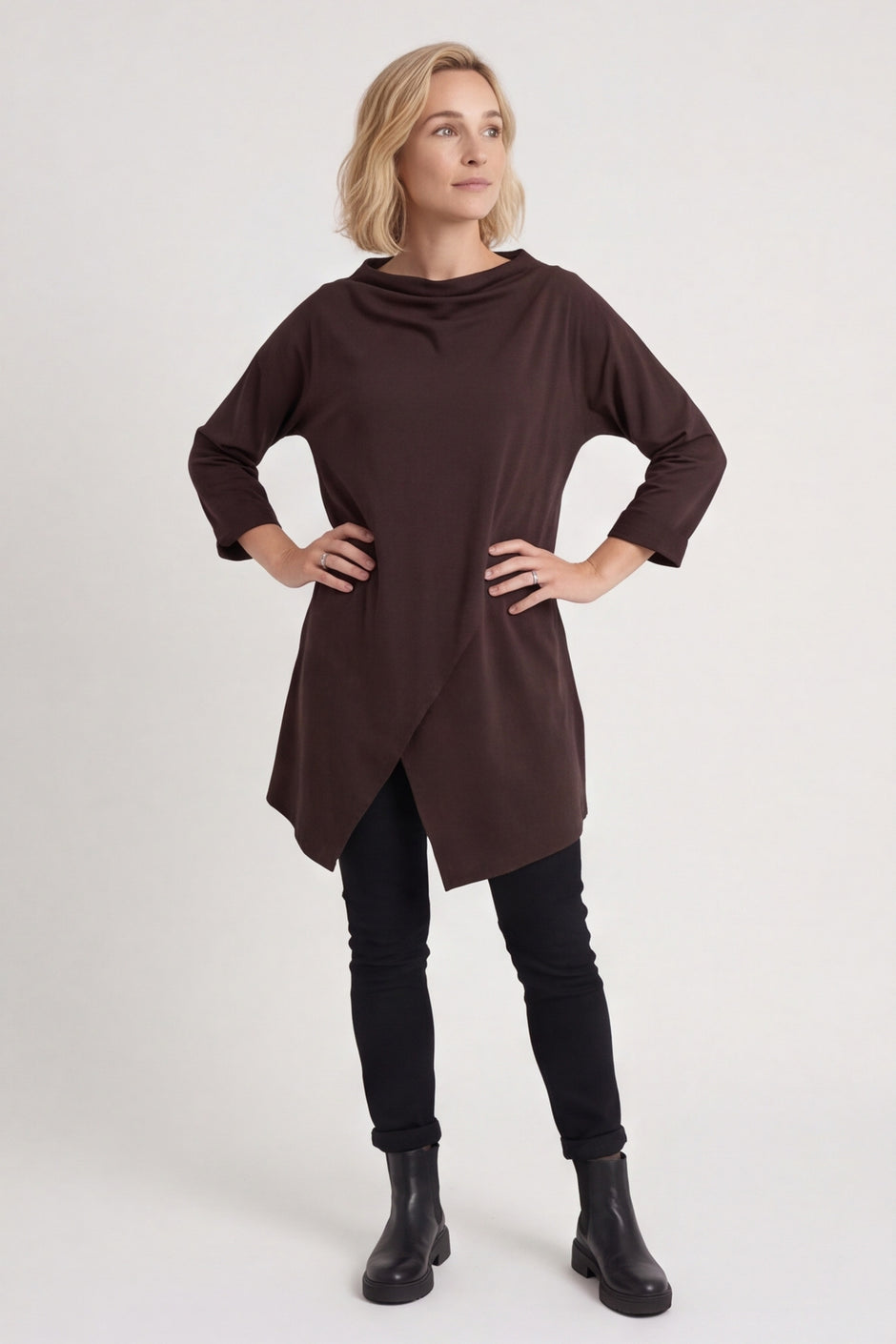 Nelle Cowl Cotton Top Cocoa – image 1 of 5