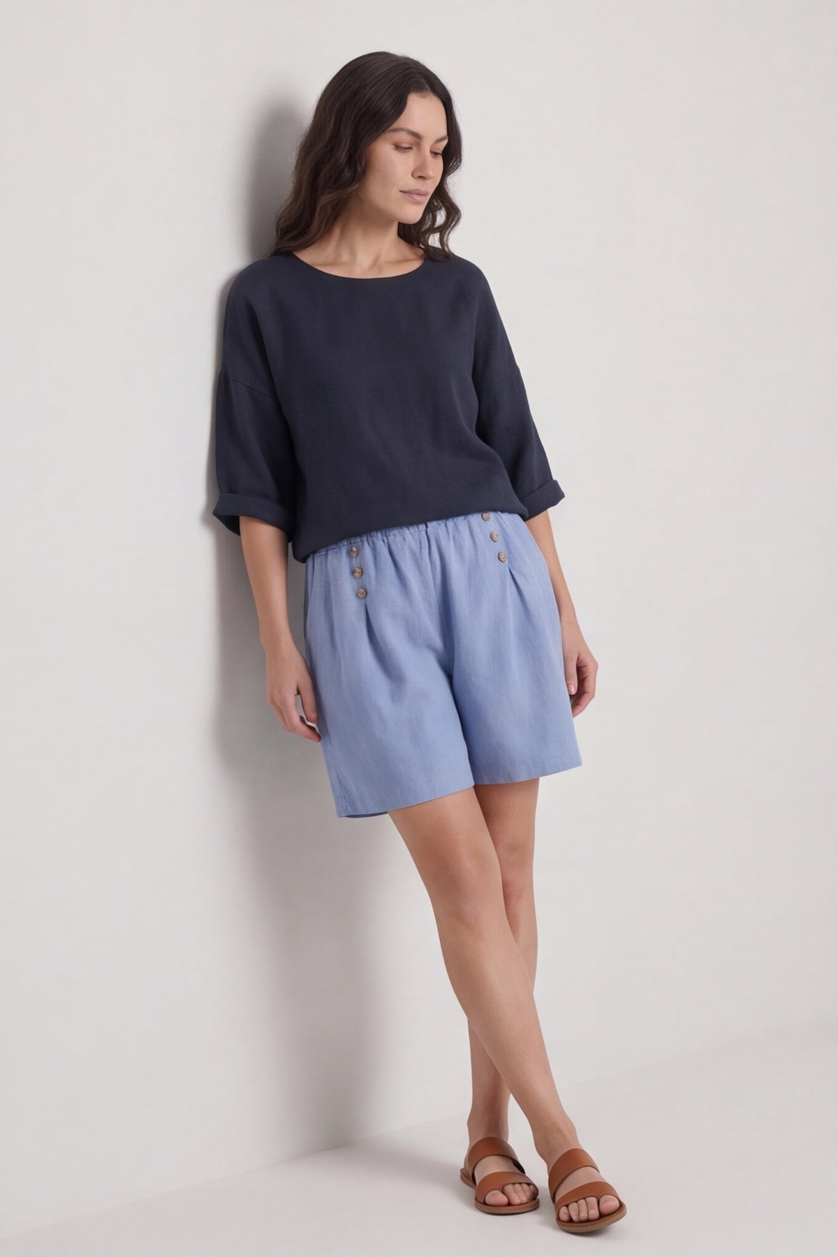 Arielle Linen Blend Shorts Powder Blue – image 1 of 6