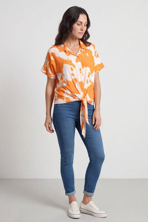 Edna Print Tie Shirt Orange – image 1 of 6