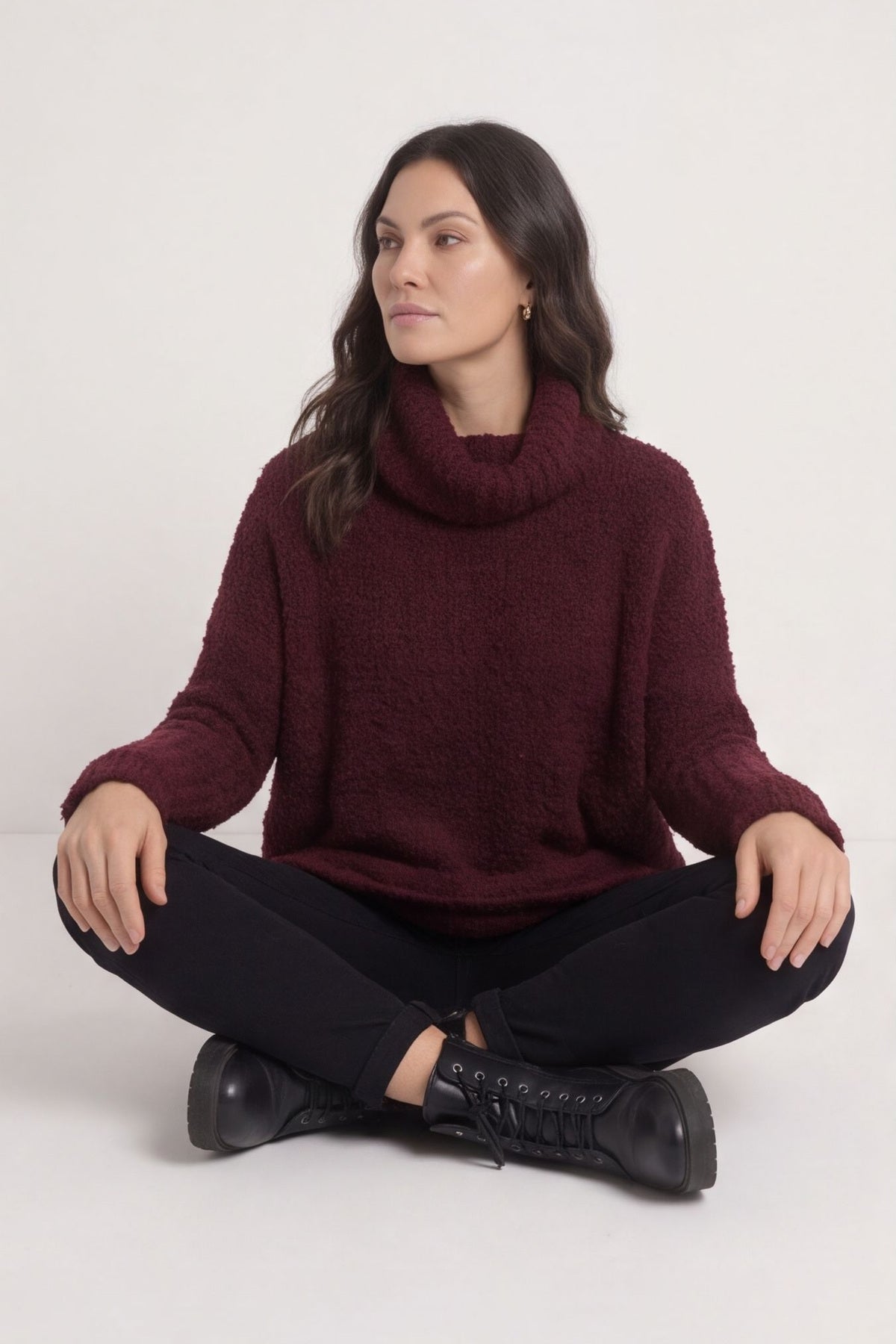 Shani Boucle Polo Knitted Jumper Wine – image 1 of 6