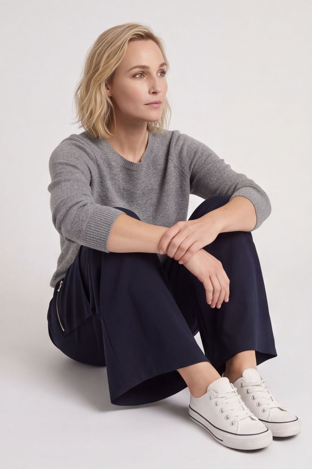 Opaline Zip Pocket Cotton Trousers Navy