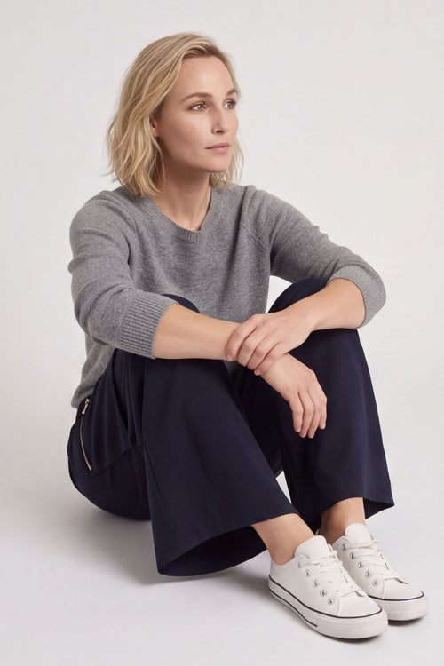 Opaline Zip Pocket Cotton Trousers Navy - Image 6