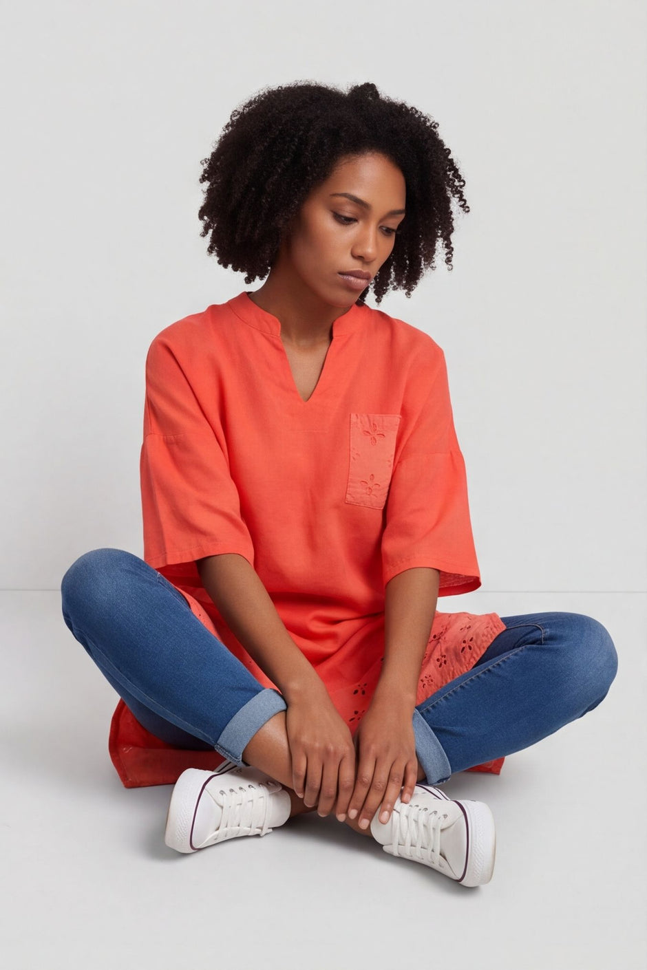 Gabrielle Embroidered Linen Dress Coral – image 1 of 4