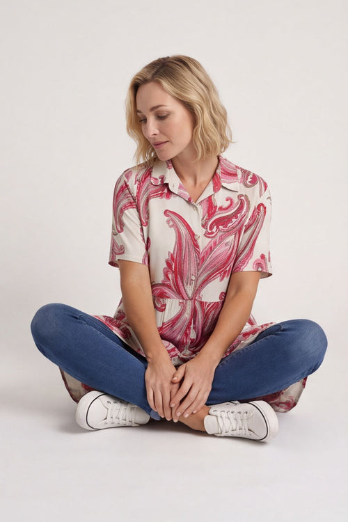 Jojo Print Button Dress Stone – image 1 of 6