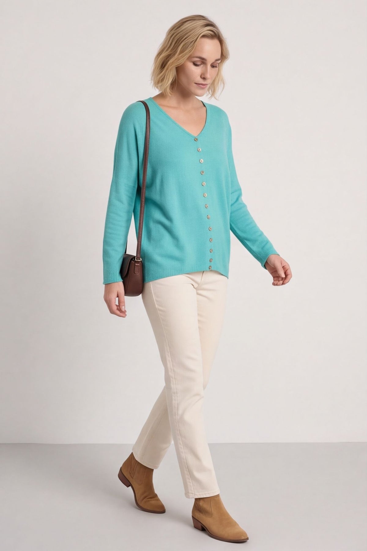 Blythe Button Detail Top Aqua – image 1 of 6