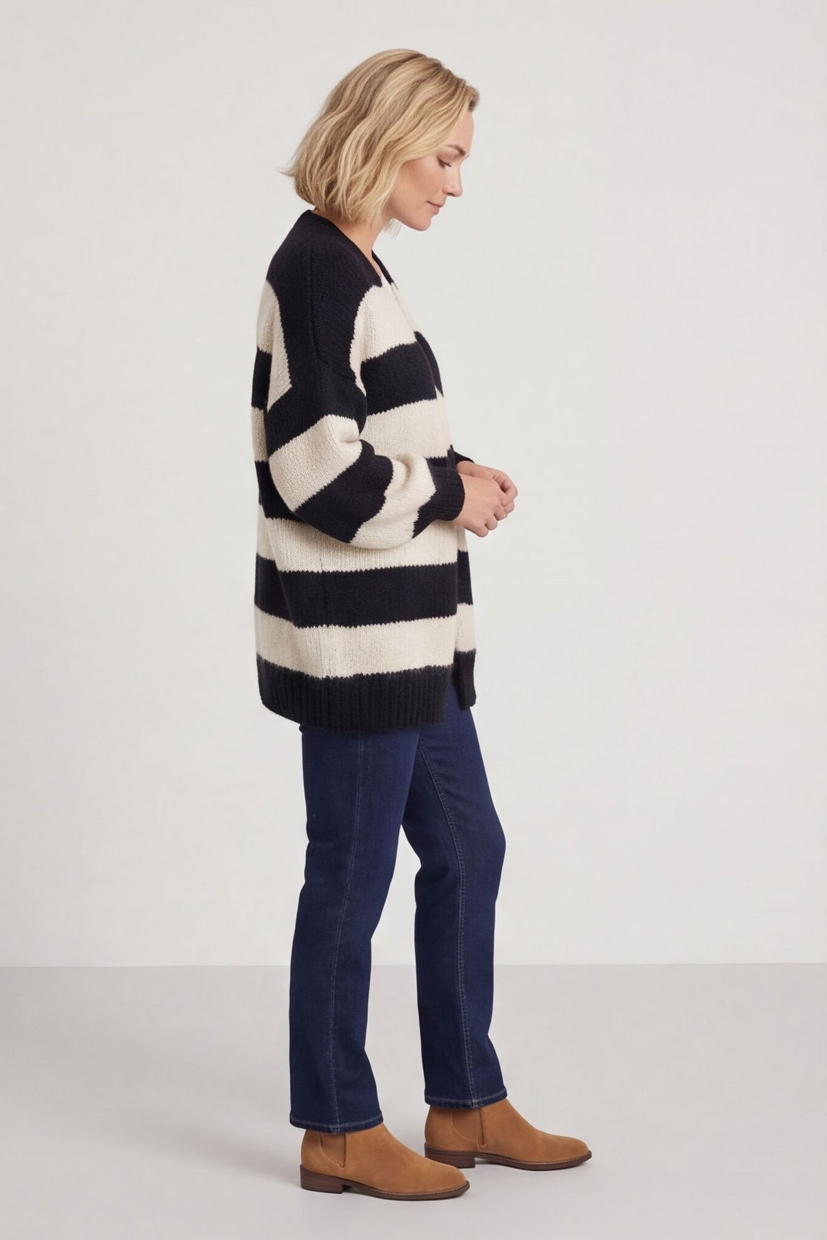 Kennedy Stripe Knitted Cardigan Navy – image 1 of 6