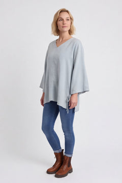 Nulvi V-Neck Linen Top Mid Grey – image 1 of 3