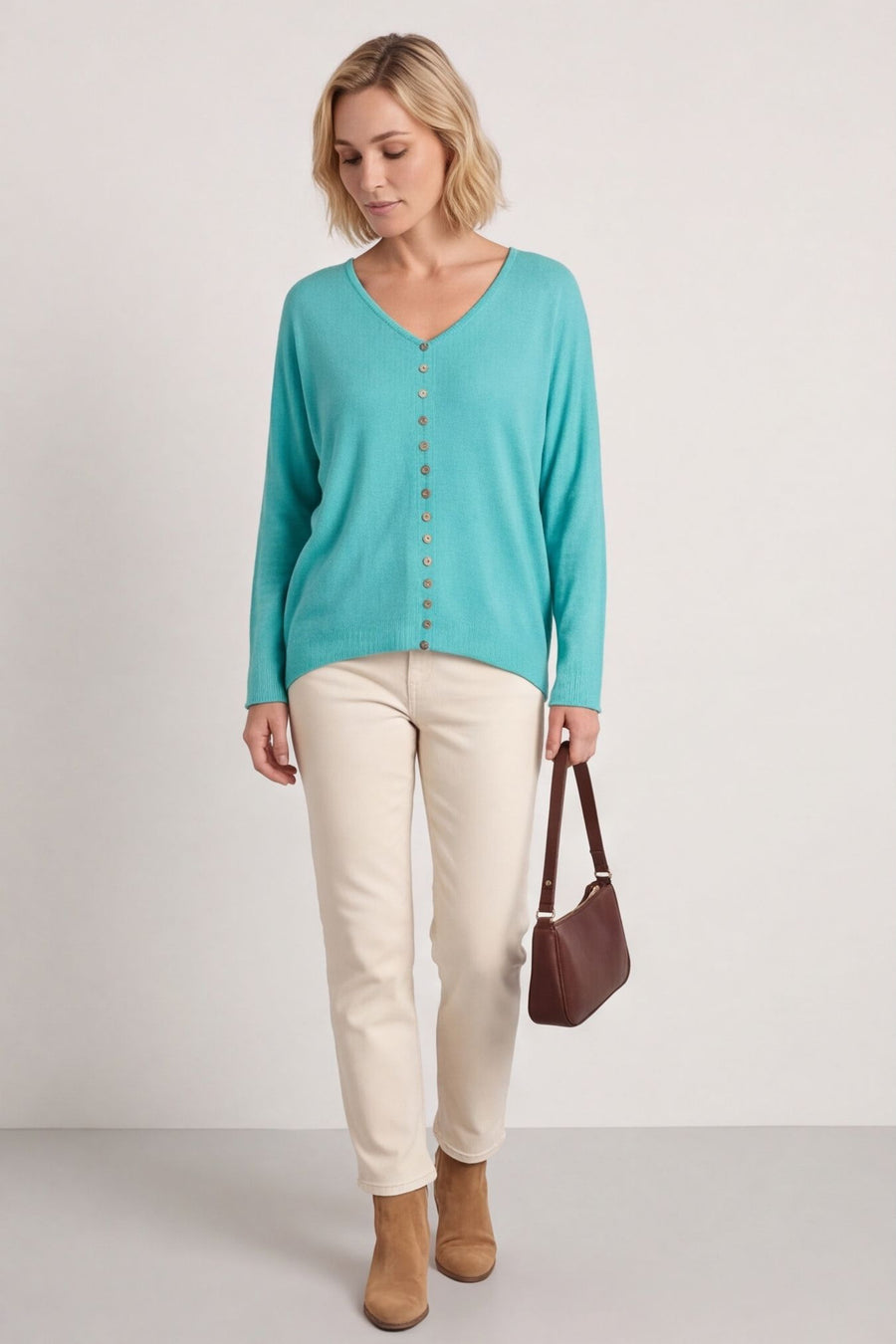 Blythe Button Detail Top Aqua – image 1 of 3