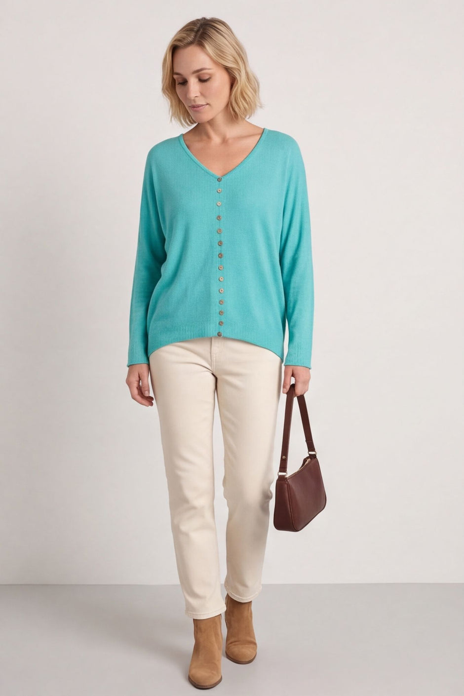 Blythe Button Detail Top Aqua – image 1 of 3