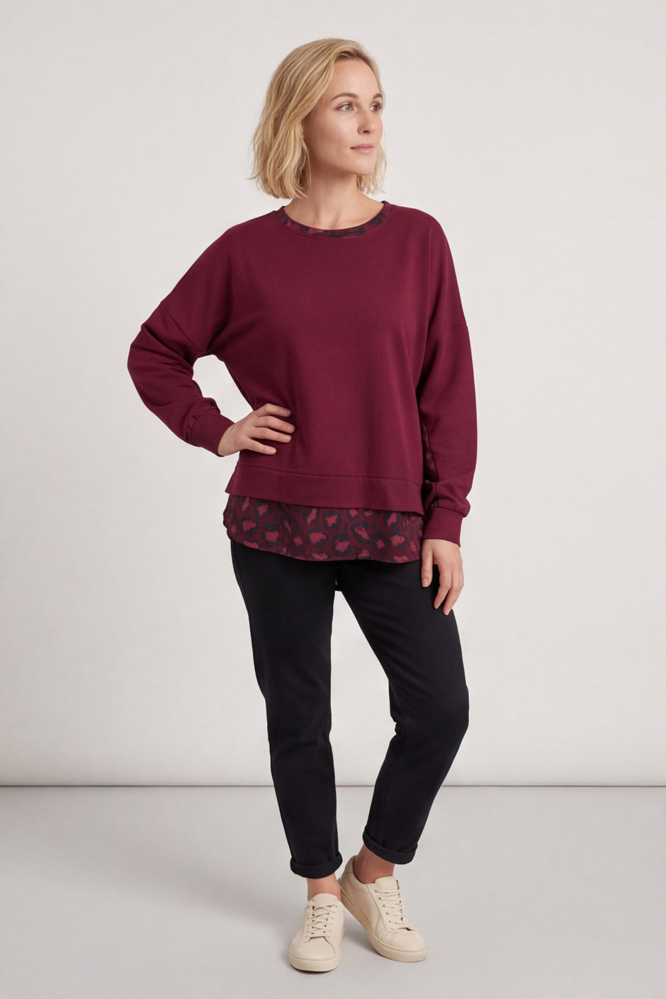 Nicky Leopard Print Cotton Top Burgundy – image 1 of 5