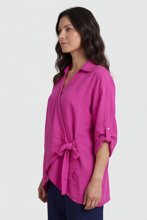 Shyla Check Wrap Top Fuchsia – image 1 of 5