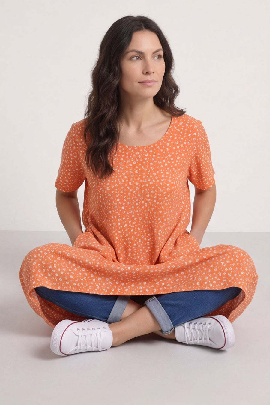 Rosalind Ditsy Cotton Dress Orange – image 1 of 4